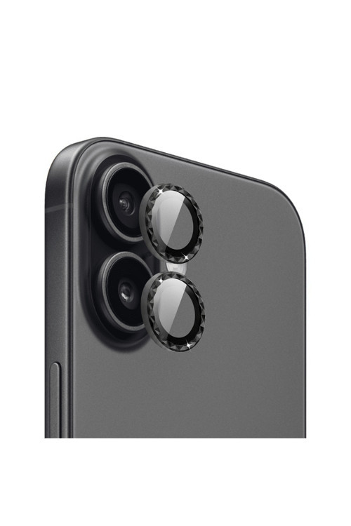 iPhone 16 / 16 Plus için ProLENS Kamera Lens Koruyucu Elmas Kesim Çerçeveli, Kırılmaz Cam