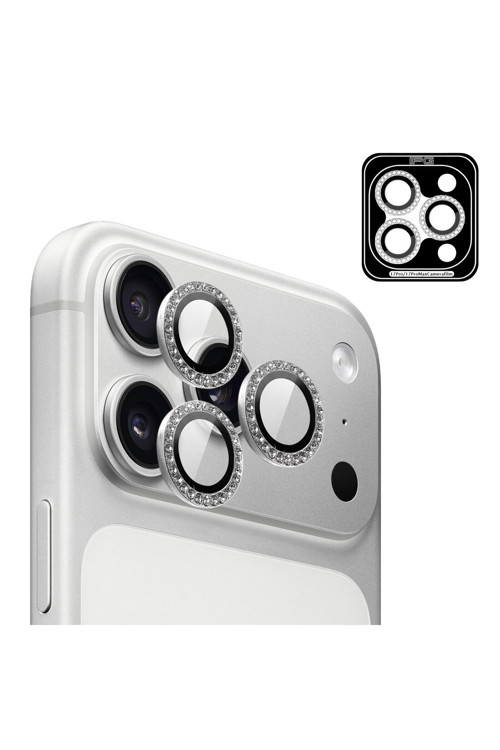 iPhone 17 Pro / iPhone 17 Pro Max için ProLENS Kamera Lens Koruyucu Elmas Taş Çerçeveli, Kırılmaz Cam