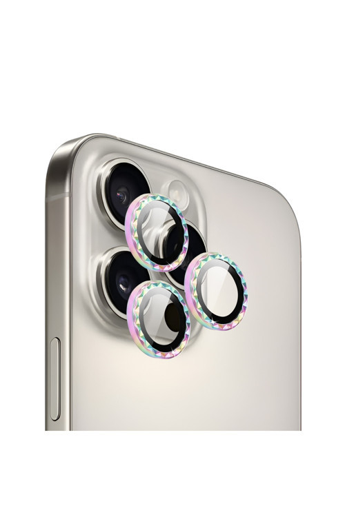 iPhone 16 Pro / 16 Pro Max için ProLENS Kamera Lens Koruyucu Elmas Kesim Çerçeveli, Kırılmaz Cam