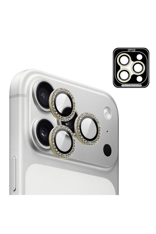 iPhone 17 Pro / iPhone 17 Pro Max için ProLENS Kamera Lens Koruyucu Elmas Taş Çerçeveli, Kırılmaz Cam