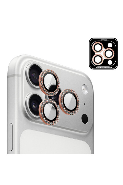 iPhone 17 Pro / iPhone 17 Pro Max için ProLENS Kamera Lens Koruyucu Elmas Taş Çerçeveli, Kırılmaz Cam