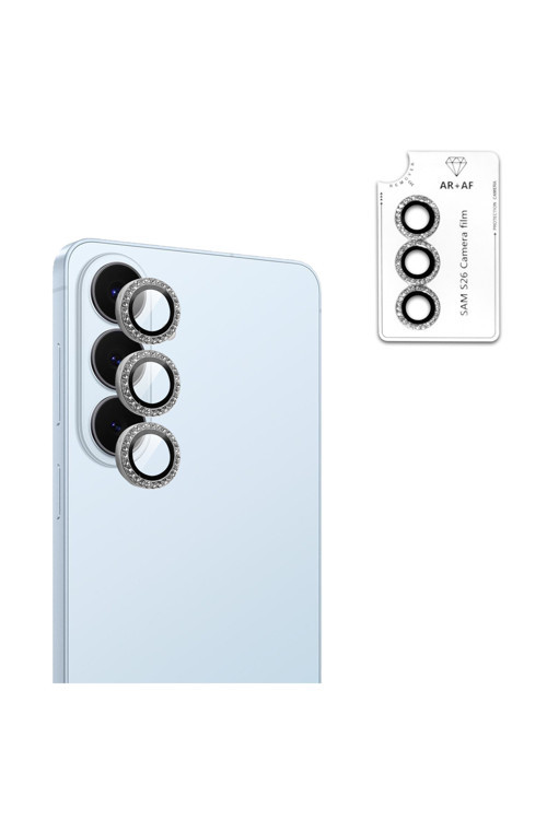 Samsung Galaxy S26 - S26 Plus için ProLENS Kamera Lens Koruyucu Elmas Taş Çerçeveli, Kırılmaz Cam