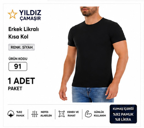 Erkek Likralı Kısa Kol Bady Fanila Atlet (90-91-92) - 1 Adet