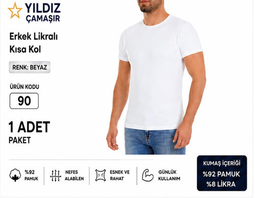 Erkek Likralı Kısa Kol Bady Fanila Atlet (90-91-92) - 1 Adet