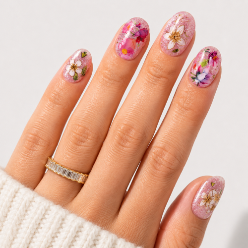 Renkli Nail Art Kısa Oval El Yapımı Jel Takma Tırnak KKBD1788