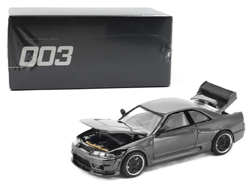 Pop Race 1:64 Nissan Skyline GT-R R33 Dark Chrome Edition PRDC003 Açılabilir Kaput Koleksiyon Modeli
