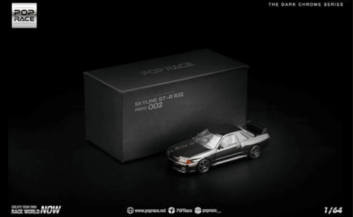 Pop Race 1:64 Nissan Skyline GT-R R32 Dark Chrome Edition PRDC002 Diecast Model Araba