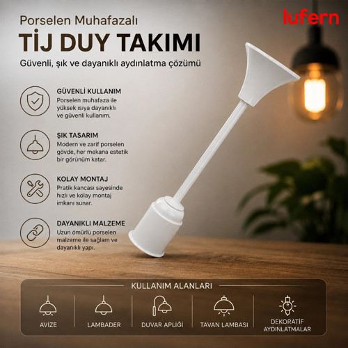 Isıya Dayanıklı Tij Duy Takımı E27 Uyumlu Porselen Muhafazalı Ev İş Yeri Avize Lambader Ampul