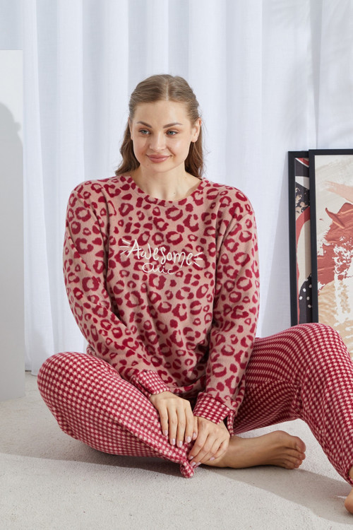 Alt-Üst Polar Nakışlı Curve Büyük Beden Battal Pijama Takım