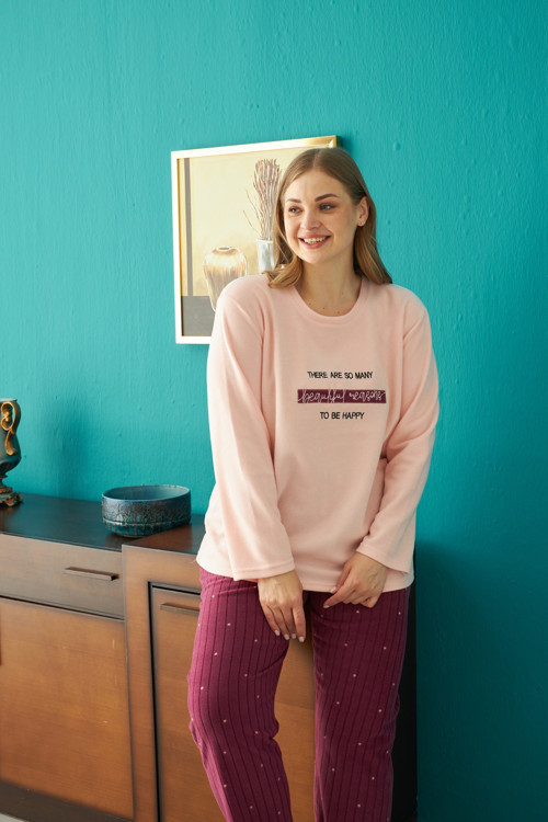 Alt-Üst Polar Nakışlı Curve Büyük Beden Battal Pijama Takım