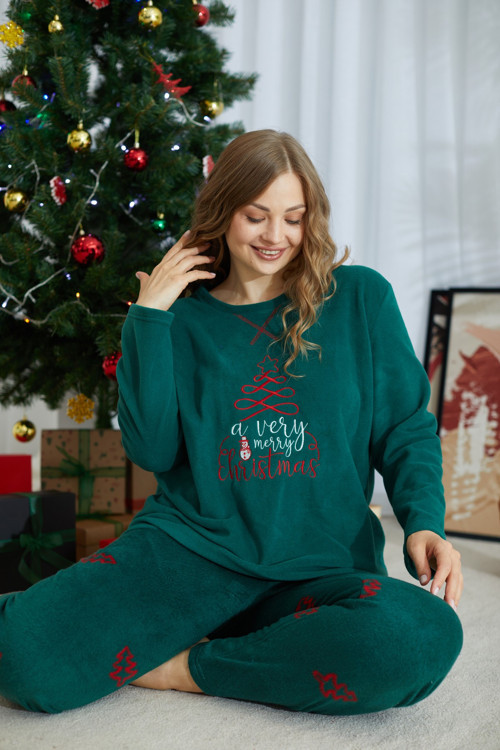 Alt-Üst Polar Nakışlı Curve Büyük Beden Battal Pijama Takım