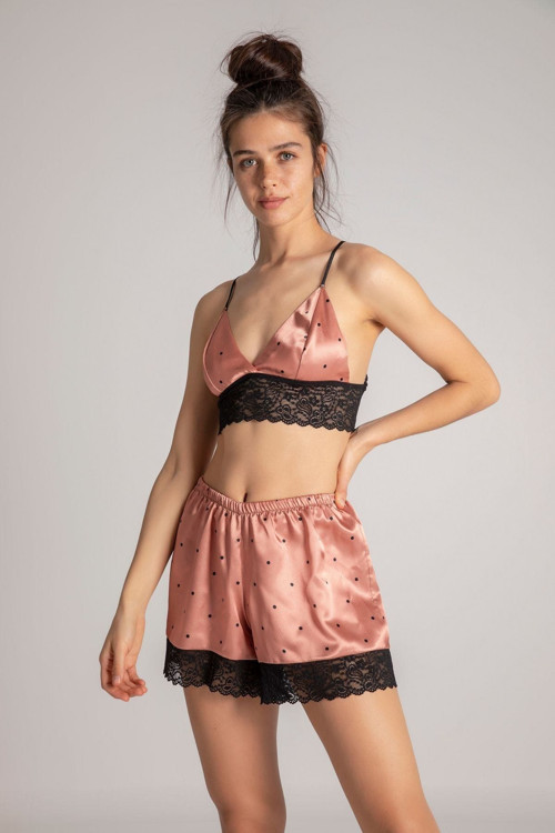 Dantelli Bralet Saten Şort Takım