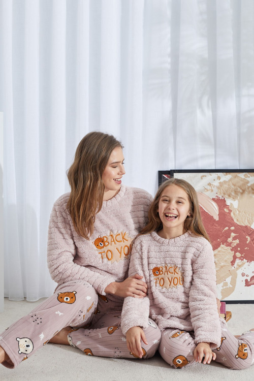 Alt Polar Üst Wellsoft Nakışlı Pijama Takım