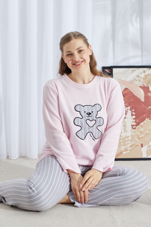 Alt-Üst Polar Nakışlı Curve Büyük Beden Battal Pijama Takım