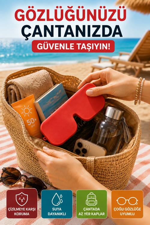 Kırmızı Katlanabilir Silikon Gözlük Kılıfı Suya Dayanıklı Esnek Koruyucu Güneş ve Numaralı Gözlük Kılıfı