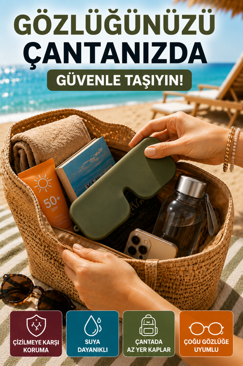 Haki Katlanabilir Silikon Gözlük Kılıfı Suya Dayanıklı Esnek Koruyucu Güneş ve Numaralı Gözlük Kılıfı