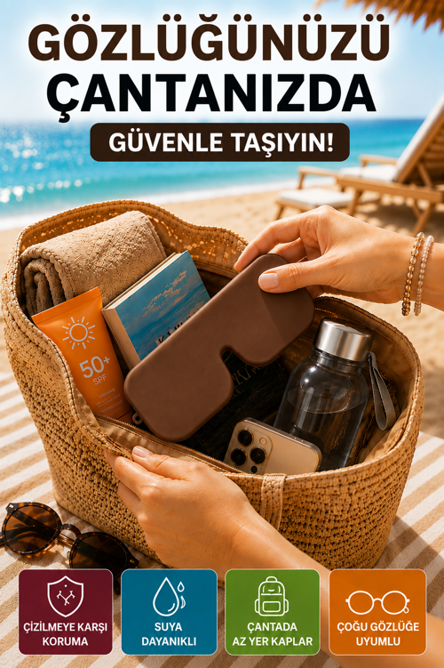 Kahverengi Katlanabilir Silikon Gözlük Kılıfı Suya Dayanıklı Esnek Koruyucu Güneş ve Numaralı Gözlük Kılıfı
