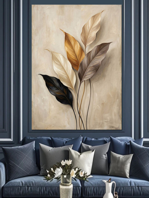 Pastel Tonlarda Soyut Yaprak Demeti Dekoratif Kanvas - Mdf Ahşap Tablo