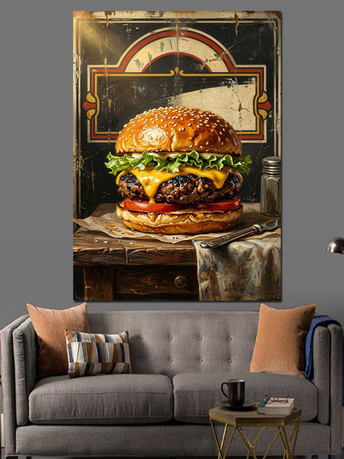 Eskiz Kağıdı Üzerinde Büyük Hamburger Dekoratif Kanvas - Mdf Ahşap Tablo