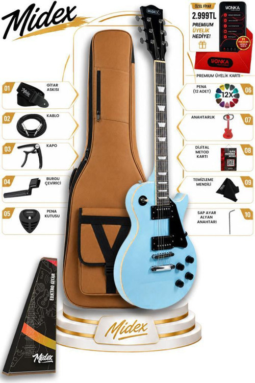 GRX-200LTB Profesyonel Les Paul Kasa HH Elektro Gitar Seti Turkuaz