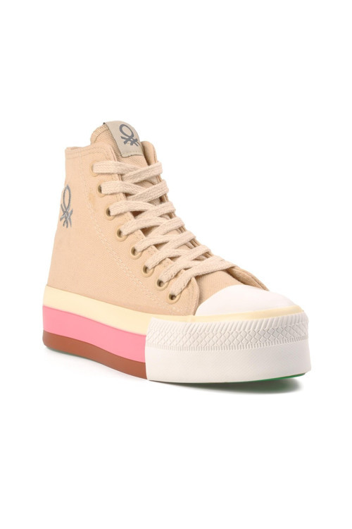 Bej Bilek Boy Kanvas Nefes Alan Bağcıklı Kadın Spor Ayakkabı Sneaker Bn-30944 G