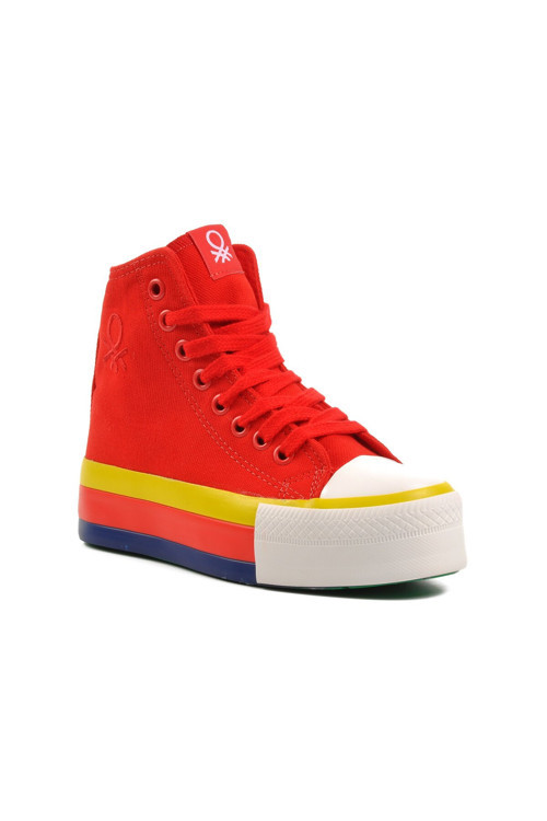 Kırmızı Bilek Boy Kanvas Nefes Alan Bağcıklı Kadın Spor Ayakkabı Sneaker Bn-30944 G