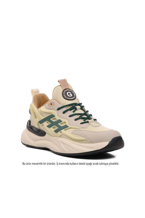 Bej Bağcıklı Rahat Kalın Taban Erkek Yürüyüş ve Spor Ayakkabı Sneaker 23K550 M