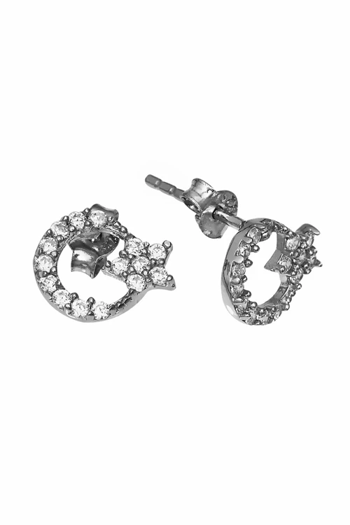 925 Ayar Gümüş Taşlı Ay-Yıldız Küpe - K086701