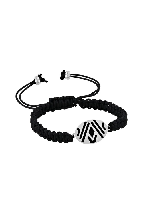 925 Ayar Gümüş Unisex Çatalhöyük Geometrik Desenli Gümüş Bileklik B022401