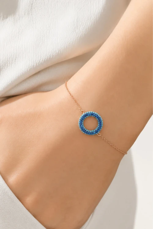 925 Ayar Gümüş Rose Zirkon Taşlı Renk Halkası Bileklik - B031801