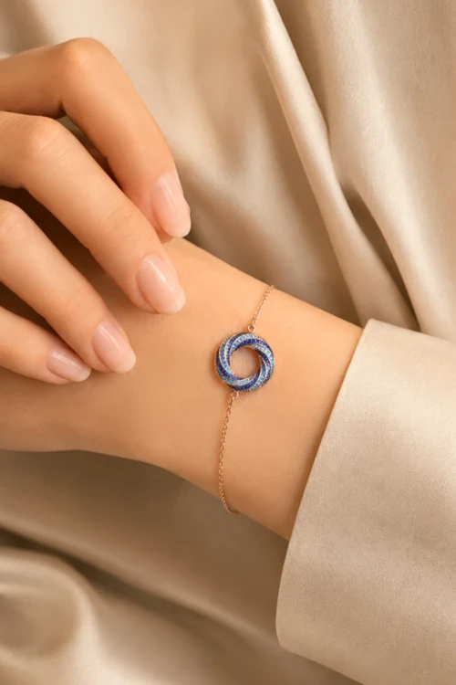 925 Ayar Gümüş Rose Renk Girdabı Bileklik - B032101