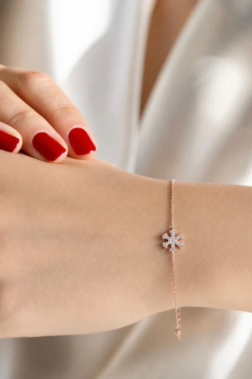 925 Ayar Gümüş Rose Kar Tanesi Bileklik - B053601