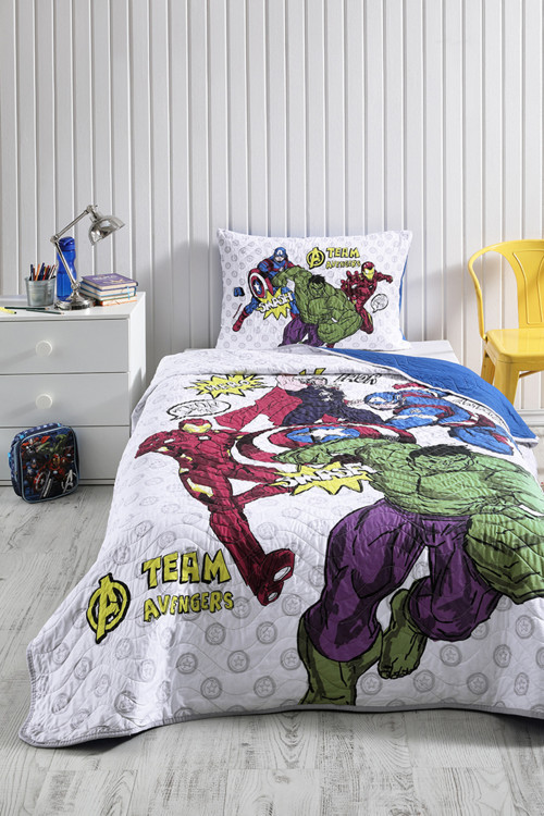 Avengers Team Tek Kişilik Disney Lisanslı Çocuk Yatak Örtüsü 160X230 Cm