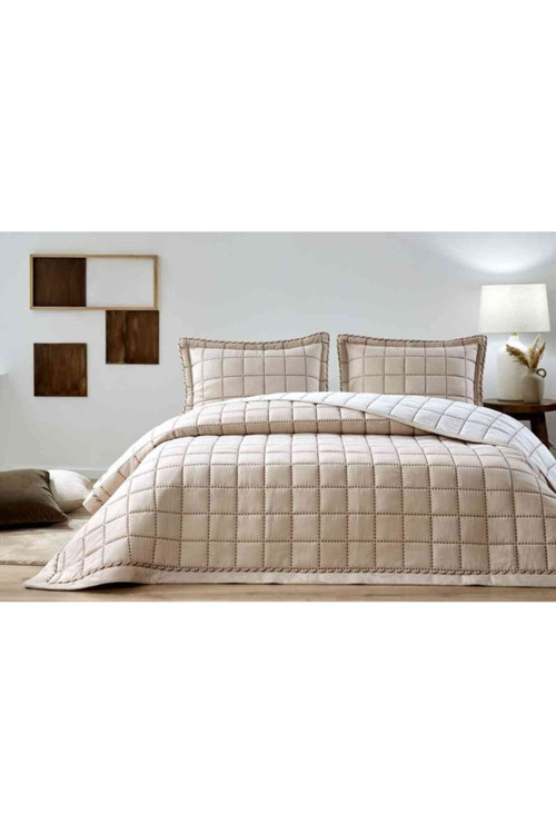 Yatak Örtüsü.Nakışlı Square Bej 240X250