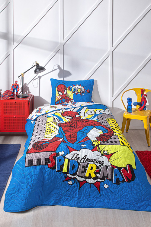 Spiderman New York Tek Kişilik Disney Lisanslı Çocuk Yatak Örtüsü 160X230 Cm