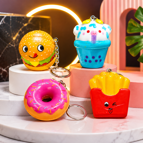 4 ADET MİNİ FAST FOOD SUKUŞİ SET YUMUŞAK DUYUSAL OYUNCAK HAMBURGER PATATES DONOLT CUPCAKE ANAHTARLIK