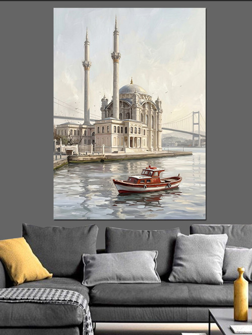 Güneşli İstanbul Boğazı Ve Camii Dekoratif Kanvas - Mdf Ahşap Tablo