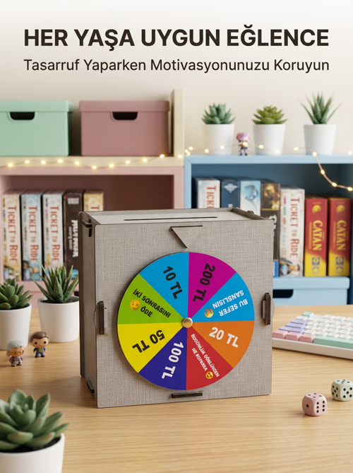 Eğlenceli Tasarruf Çarklı Felek Ahşap Para Biriktirme Kutusu