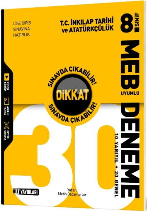 8. Sınıf T. C. İnkılap Tarihi ve Atatürkçülük 30 Deneme Hız Yayınları