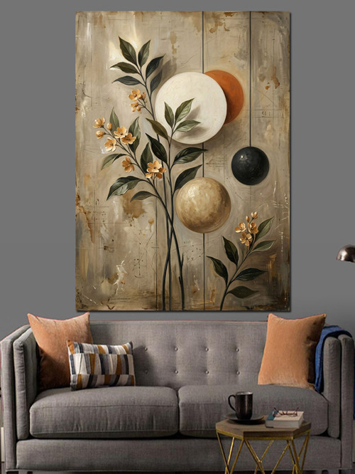 Modern Geometrik Bitki Ve Formlar Dekoratif Kanvas - Mdf Ahşap Tablo