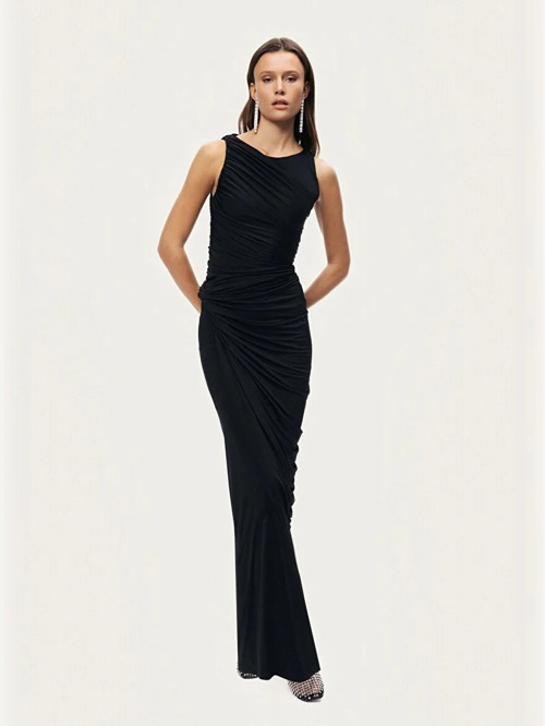 Burgu ve Drape Detaylı Maxi Elbise 2778