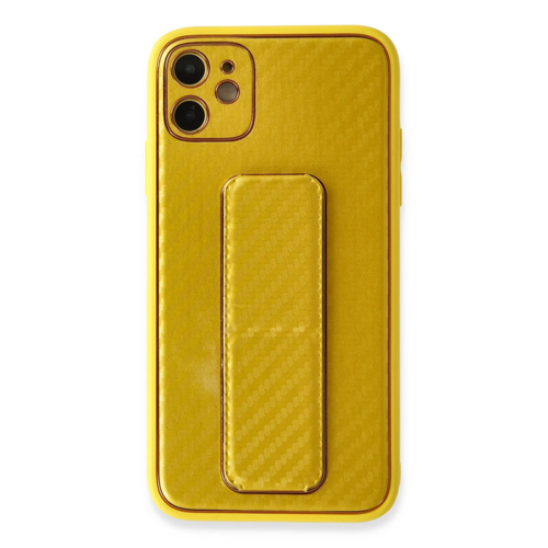 İphone 12 Coco Karbon Standlı Kapak - Sarı