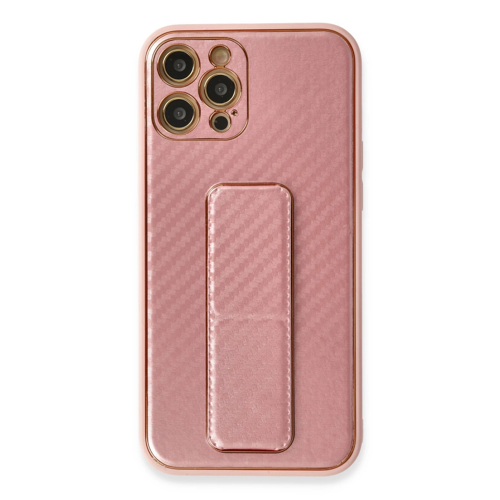 İphone 12 Coco Karbon Standlı Kapak - Pembe