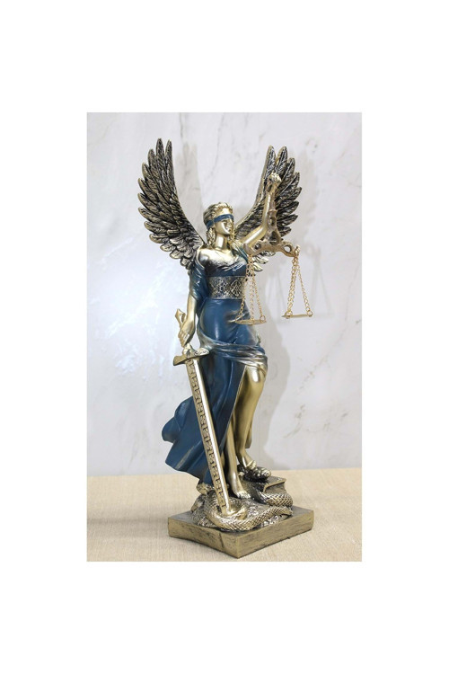 Dekoratif Kanatlı Themis Adalet Kadını Heykeli Biblo 40cm