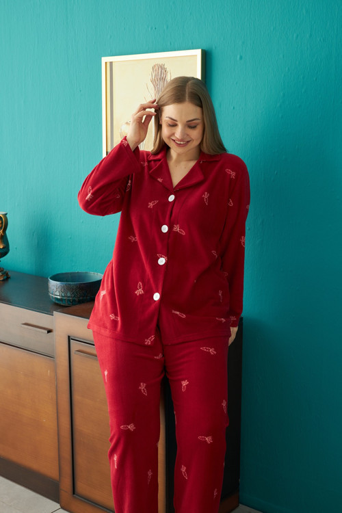Alt-Üst Polar Düğmeli Curve Büyük Beden Battal Pijama Takım