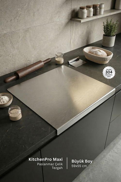 KitchenPro Paslanmaz Çelik Tezgah (Büyük Boy - 59x55 cm)