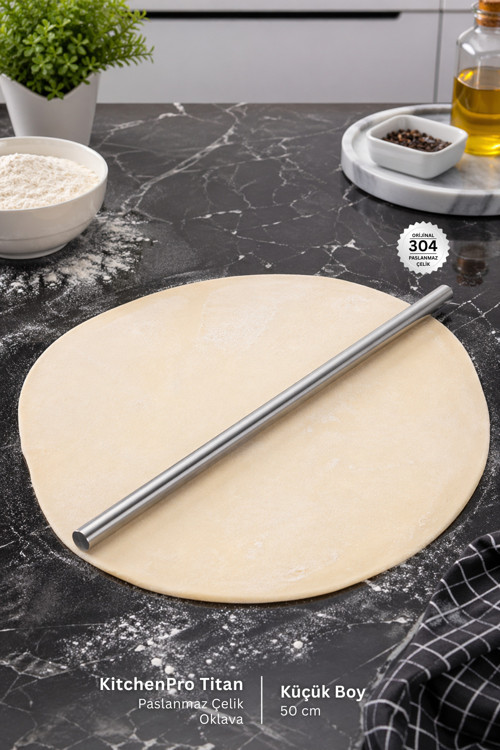 KitchenPro Titan Paslanmaz Çelik Oklava (Küçük Boy - 50 cm)