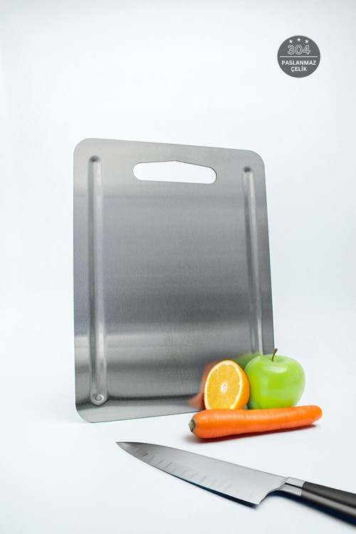 KitchenPro Klasik Paslanmaz Çelik Kesme Tahtası (Küçük Boy - 23x30 cm)