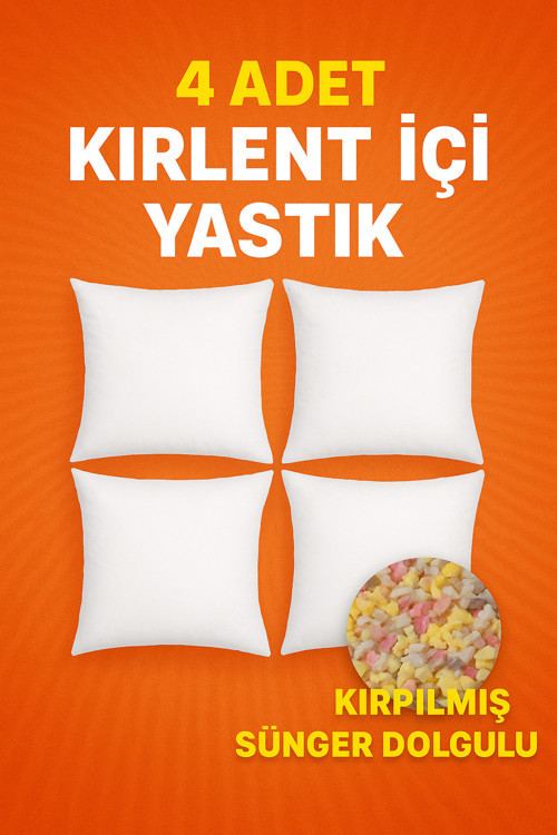 4 Adet Süper Dolgun Kare Kırlent İçi Yastık Sünger Dolgulu