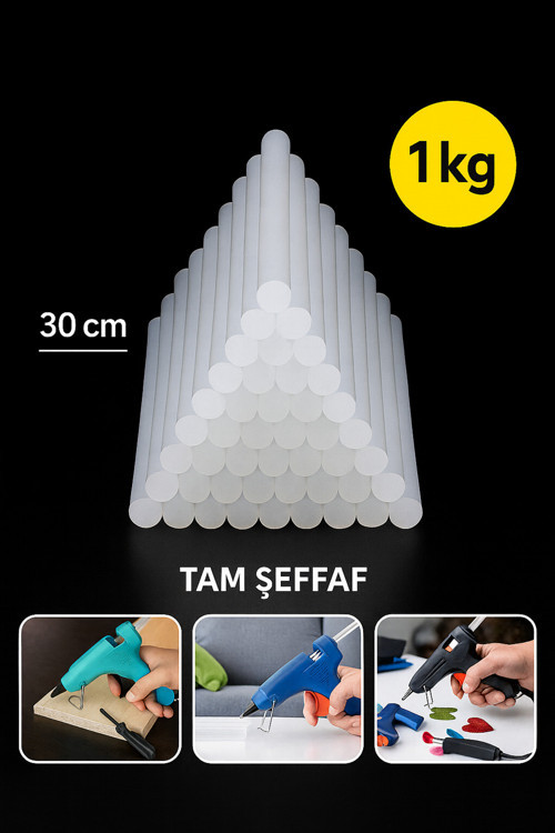 Kalın Sıcak Mum Silikon Çubuk Kalın 1Kg 1.Sınıf Kalite (Tam Şeffaf)